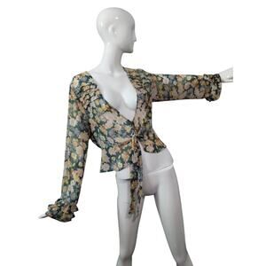 Free People Women's Size Medium Boho Floral Maybel Cottagecore Beachy Ruffle Top